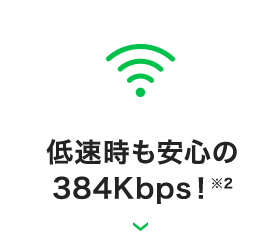 低速時も安心の384Kbps！