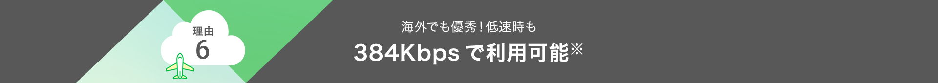 理由6 海外でも優秀！低速時も384Kbpsで利用可能※