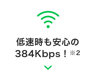 低速時も安心の384Kbps！