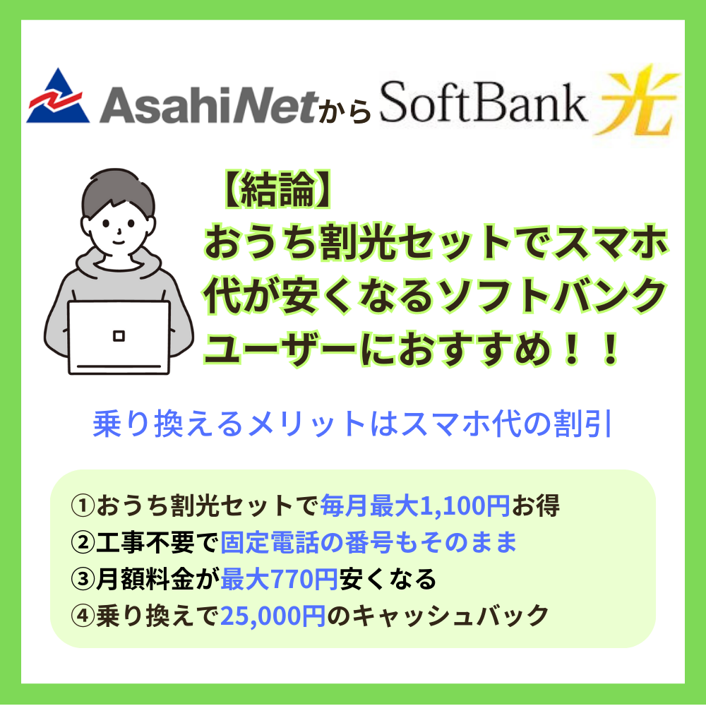 AsahiNet光からソフトバンク光へ事業者変更するメリット