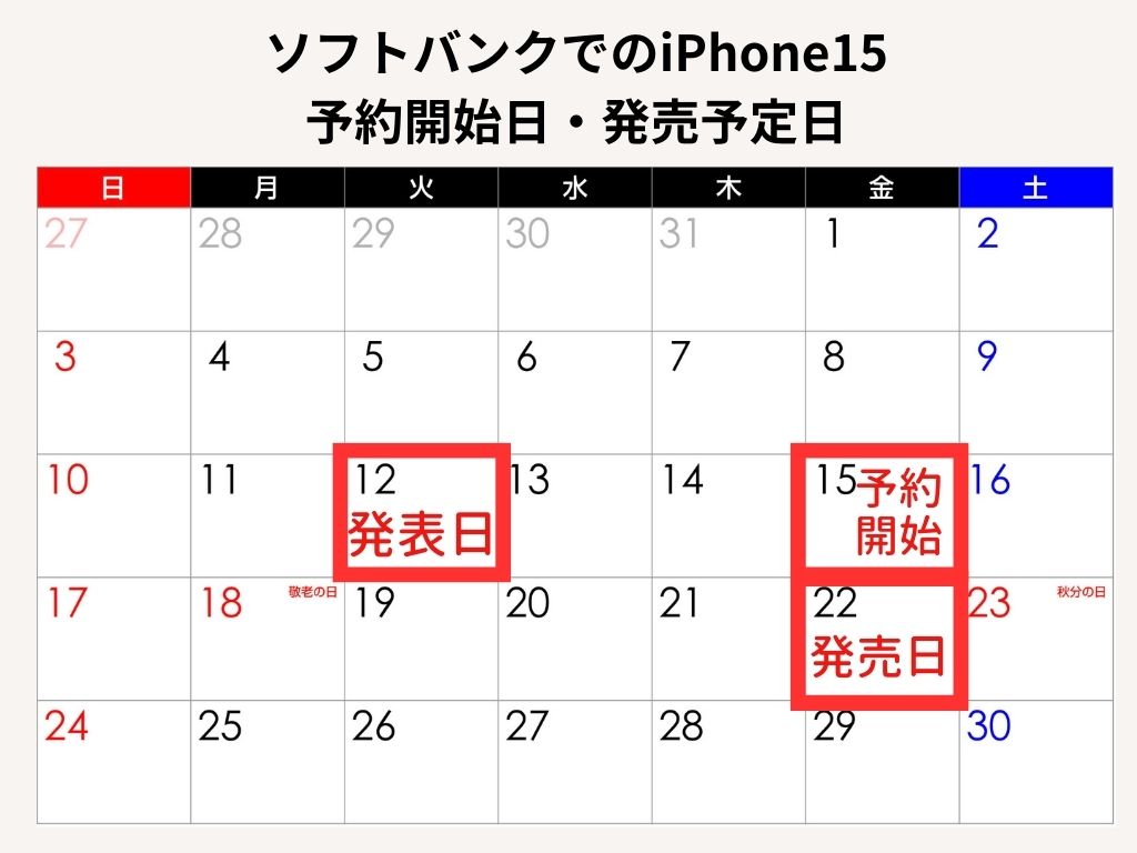 ソフトバンクiPhone15の予約開始日と発売日のスケジュール